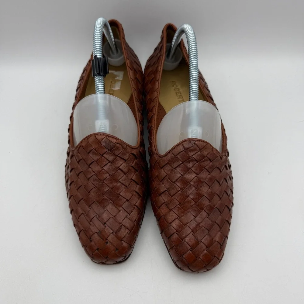 Robert Zur Woven Leather Loafers Mens Size 9 Brown Intrecciato Slip On Shoes